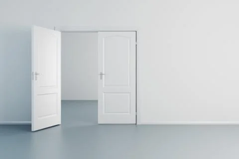 Empty white room with opened door Stock Illustration