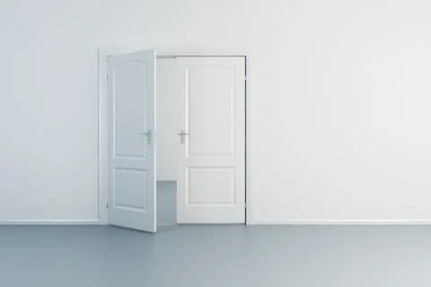 Empty white room with opened door Stock Illustration
