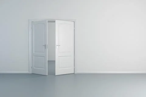 Empty white room with opened door Stock Illustration