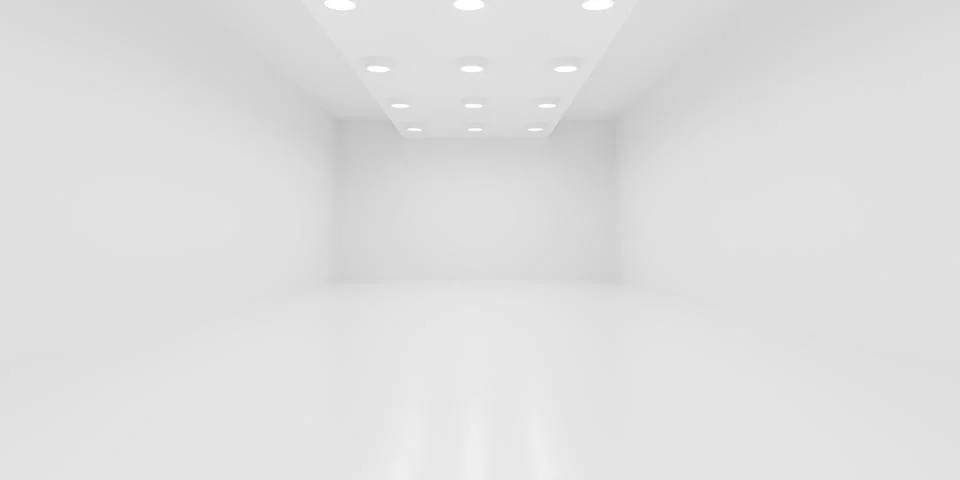 Empty white room or gallery background with three rows of spotlights in the.. Stock Illustration