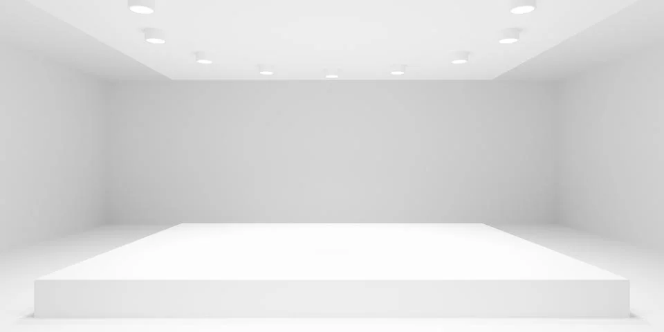 Empty white room or gallery background with circular array of spotlights on.. Stock Illustration