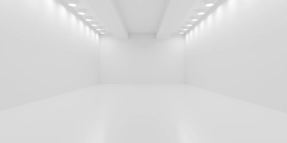 Empty white room or gallery background with recessed rows of spotlights on .. 스톡 일러스트