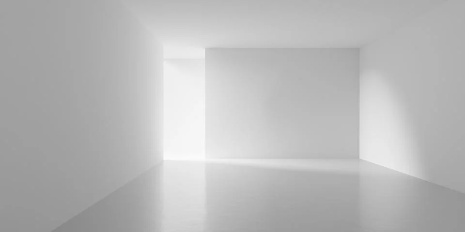 Empty white room or gallery background with sunlight from the side, copy sp.. Stock Illustration