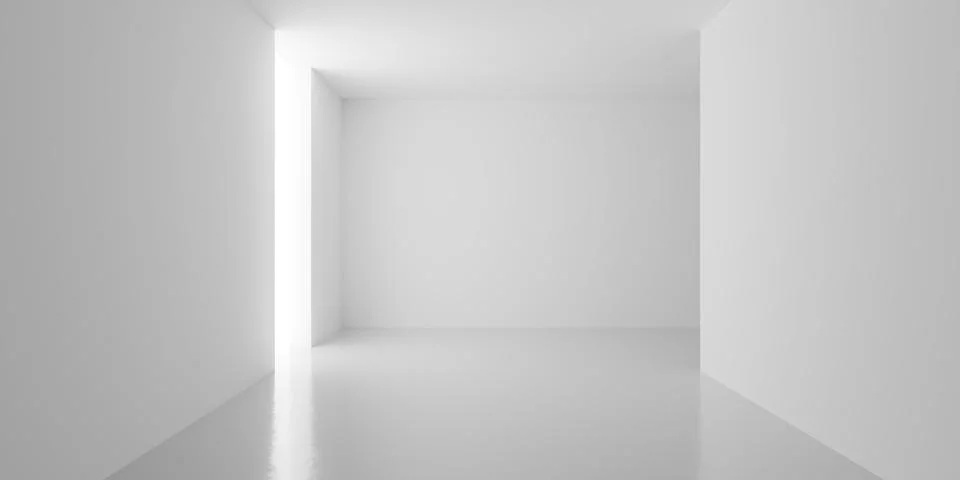 Empty white room or gallery background with floor to ceiling window, copy s.. Stock Illustration