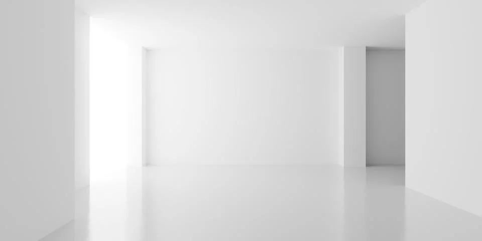 Empty white room or gallery background with floor to ceiling window, pillar.. Stock Illustration