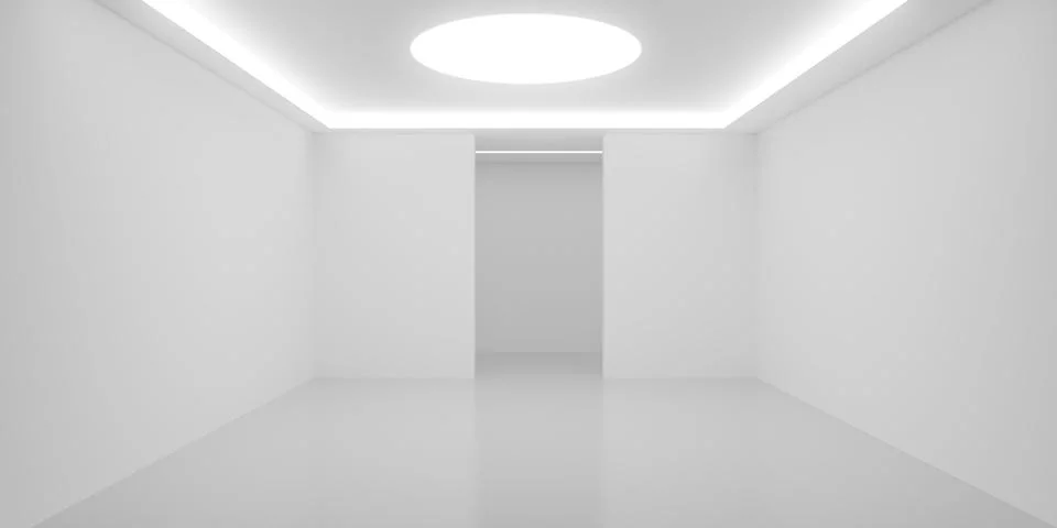 Empty white room with round and indirect light with doorway in the back, mo.. Stock Illustration