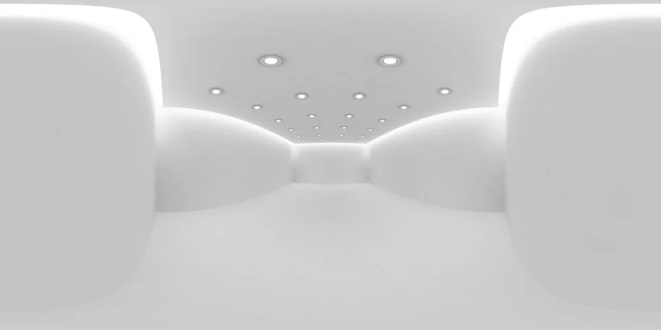 Empty white room with small embedded round ceiling lamps HDRI map. Stock Illustration