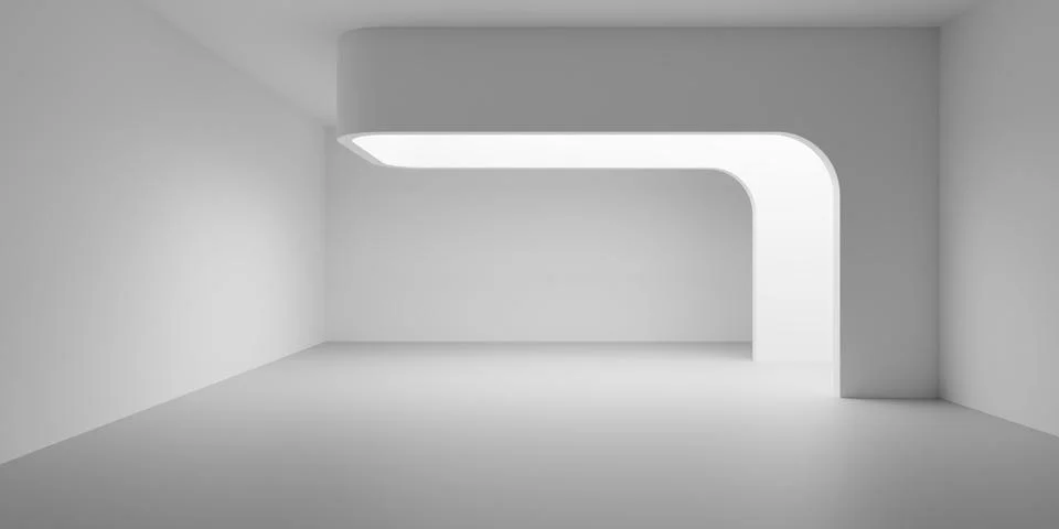 Empty white room with smoothly bend light shaft, modern empty interior or p.. Stock Illustration