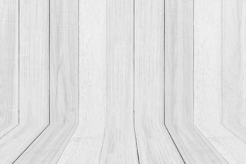 Empty white room space background. Nature perspective wood flooring texture. Stock Photos