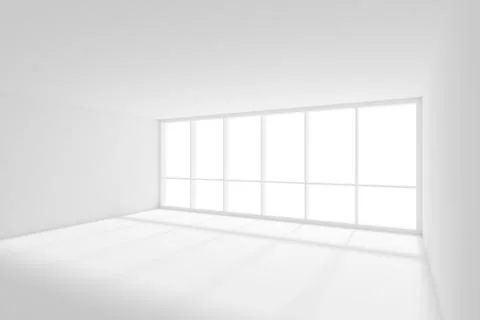 Empty white room with sun light from big window Stock Illustration