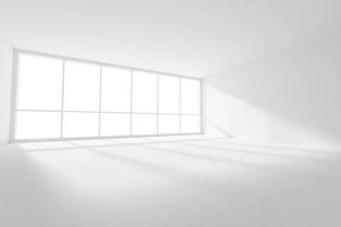 Empty white room with sunlight from big window Illustrazione stock