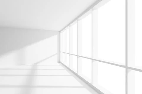 Empty white room with sunlight from large window. Stock Illustration