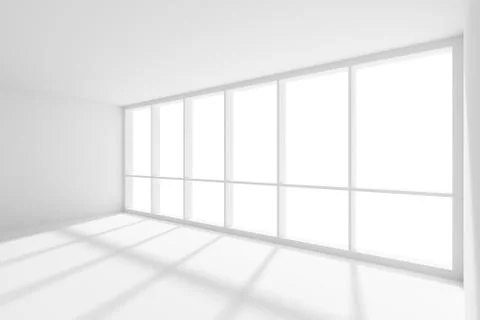 Empty white room with sunlight from large window Stock-Illustration