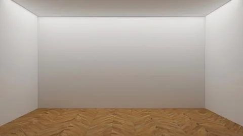 Empty white room with wall and herringbone wooden floor Stock Illustration