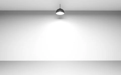 Empty white room wall with single modern design black lamp 3d render Stock Illustration