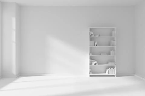 Empty white room with white bookcase, minimalist interior Stock Illustration