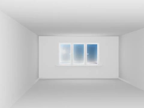 Empty white room with window. 3D image 스톡 일러스트