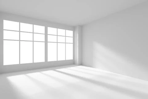 Empty white room with windows and sunlight Stock Illustration