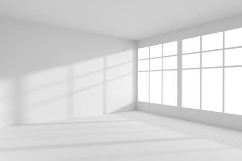 Empty white room with windows interior Stock Illustration