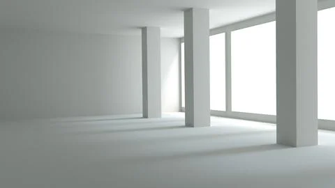 Empty white room with windows Stock Photos