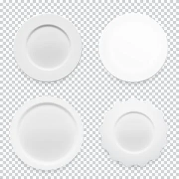 Empty white round plate collection set on transparent background for your design Stock Illustration