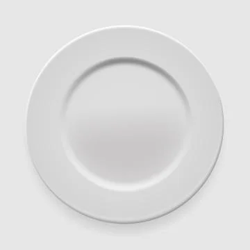Empty white round plate on light background for your design. Vector Illustration Illustrazione stock