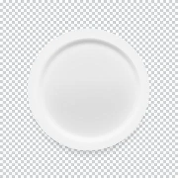 Empty white round plate on transparent background for your design. Vector Illustrazione stock