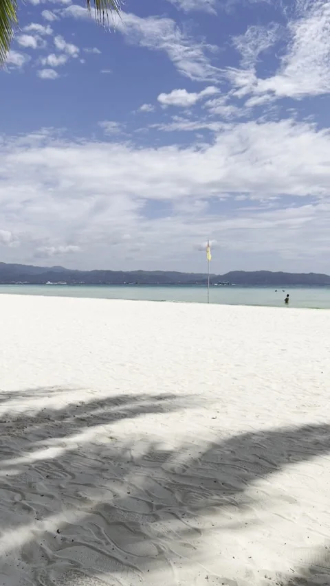 Empty white sand beach, blue sky, Philippines Vertical HD Video stock 348278513