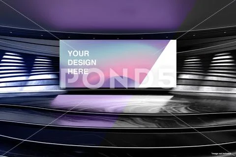 Empty white screen mock up on wall inside of modern auditorium with futuristic g Plantilla PSD