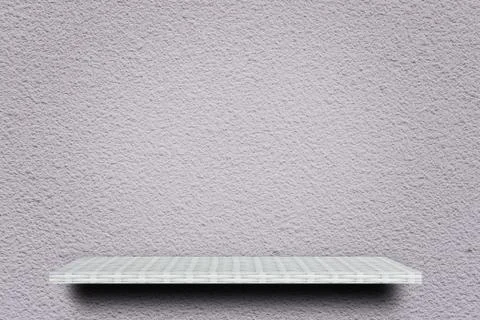 Empty white shelf on cement wall for product display Stock Photos