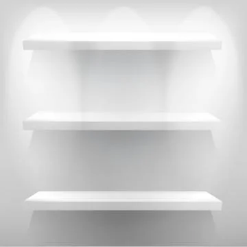 Empty white shelf for exhibit with light. + EPS10 Stock Illustration