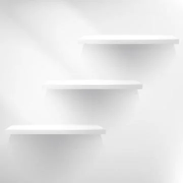 Empty white shelf hanging on a wall. Illustrazione stock