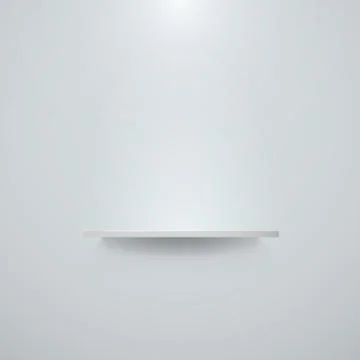 Empty white shelf hanging on a wall. Bright office wall with shelf. Stock Illustration