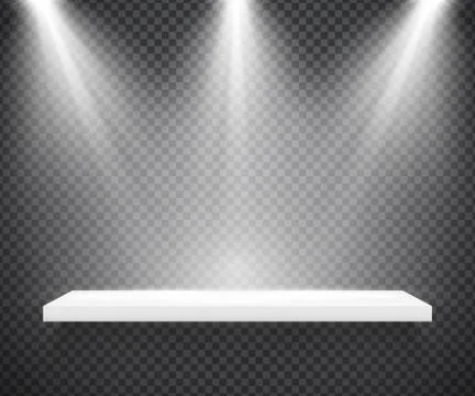 Empty white shelf illuminated by three spotlights Stock Illustration