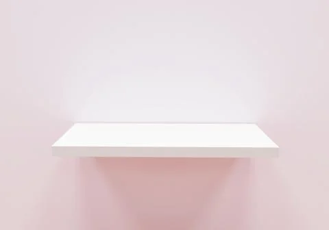 Empty white shelf stand on light wall, 3d render Stock Illustration