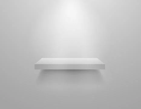 Empty white shelves. Store museum display mockup. Realistic vector interior m Stock Illustration