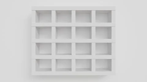 An empty white shelving unit with compartments on a light background for pr.. Stock Illustration