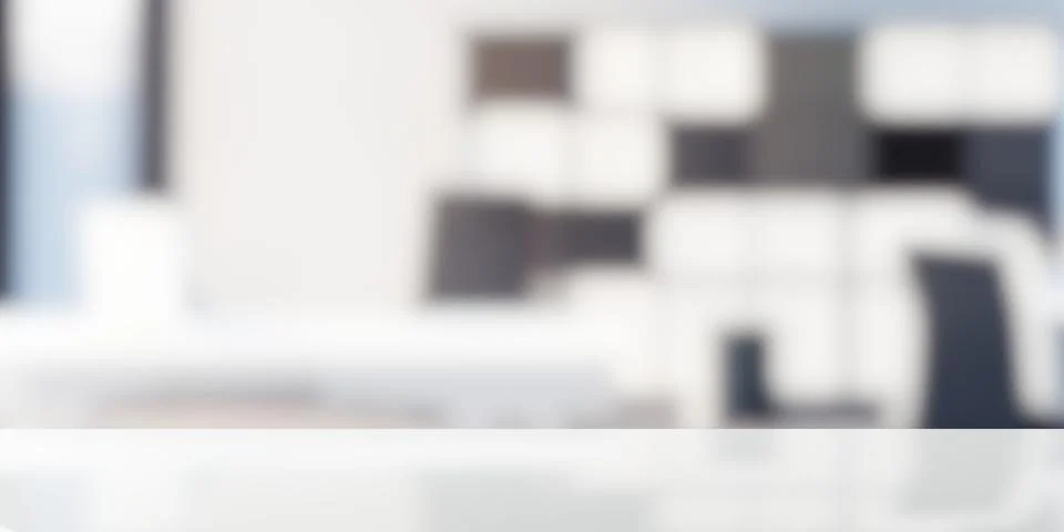 Empty white shiny table top with out of focus modern office background, obj.. Stock Illustration