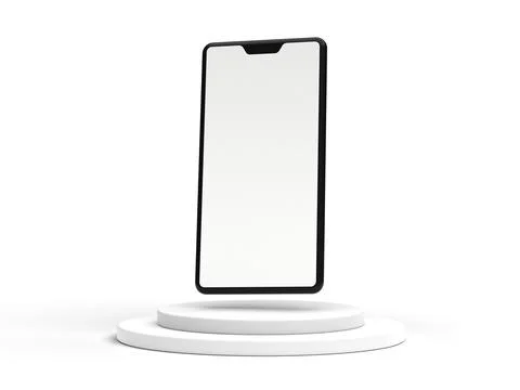 Empty white smartphone screen with podium display for mockup illustration. 3d Stock Illustration