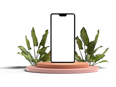 Empty white smartphone screen with podium display for mockup illustration. 3d Stock Illustration