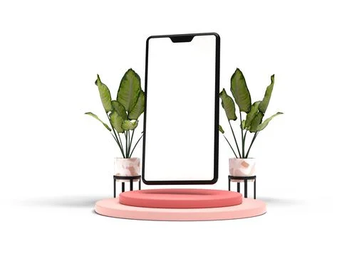 Empty white smartphone screen with podium display for mockup illustration. 3d Stock Illustration