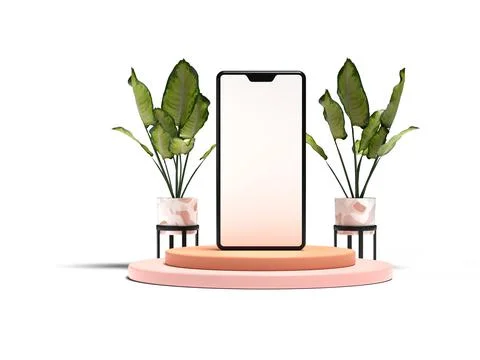 Empty white smartphone screen with podium display for mockup illustration. 3d Stock Illustration
