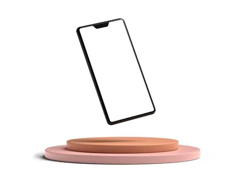 Empty white smartphone screen with podium display for mockup illustration. 3d Stock Illustration