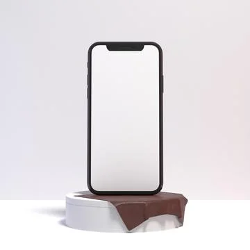 Empty white smartphone screen with podium display for mockup illustration. 3d Stock Illustration