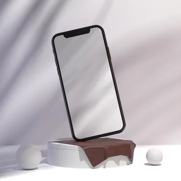 Empty white smartphone screen with podium display for mockup illustration. 3d Stock Illustration