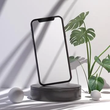 Empty white smartphone screen with podium display for mockup illustration. 3d Stock Illustration