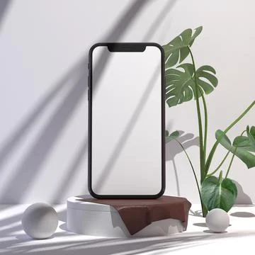 Empty white smartphone screen with podium display for mockup illustration. 3d Stock Illustration