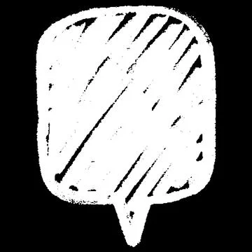 Empty white speech bubble, square shape, hand drawn on black background. Stock Illustration