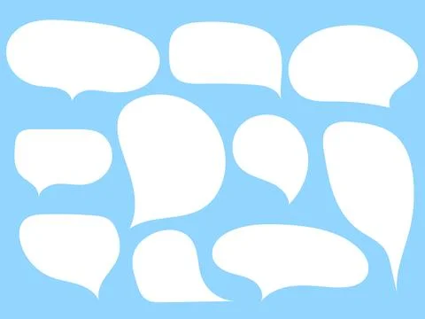 Empty white speech bubbles, set up with variously drawn shapes isolated on .. Stock Illustration