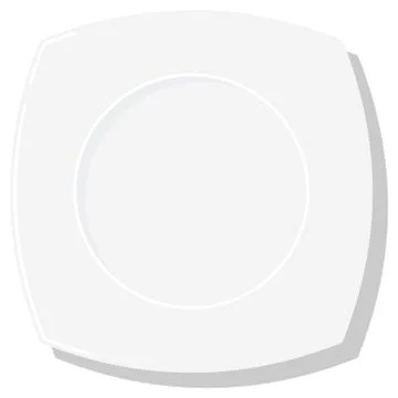 Empty white square dish plate with shadow vector illustration isolated on whi Stock Illustration
